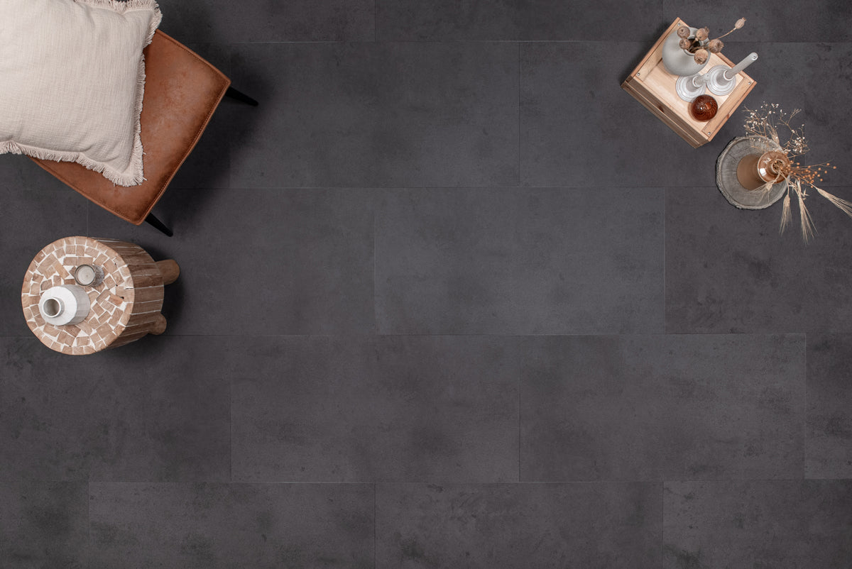 Floer Tegel Click PVC - Betonlook Zwart