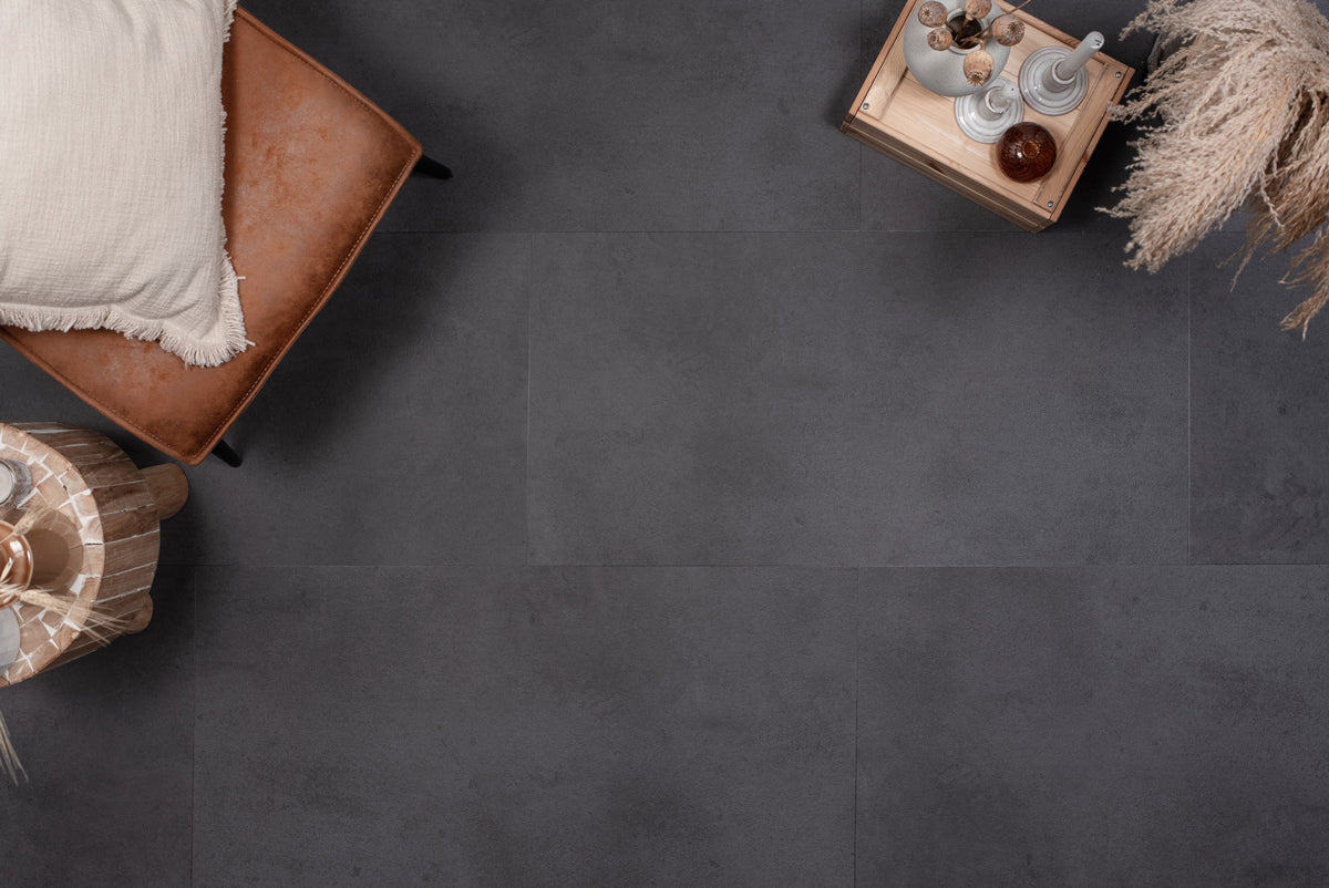 Floer Tegel Click PVC - Betonlook Zwart